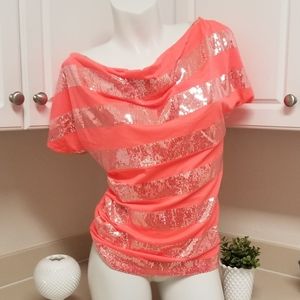 ONLY SKY SILVER SEQUINS STRIPED TRIMMING TOP
